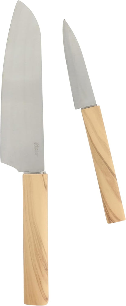 Evansville 14 Piece Cutlery Kitchen Knife Block Set, Stainless Steel w/Linen White Handles - Cuchillos Para Cocina