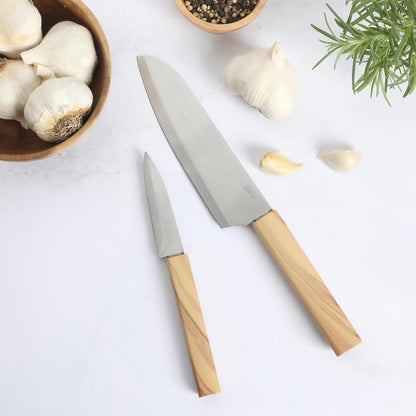Evansville 14 Piece Cutlery Kitchen Knife Block Set, Stainless Steel w/Linen White Handles - Cuchillos Para Cocina