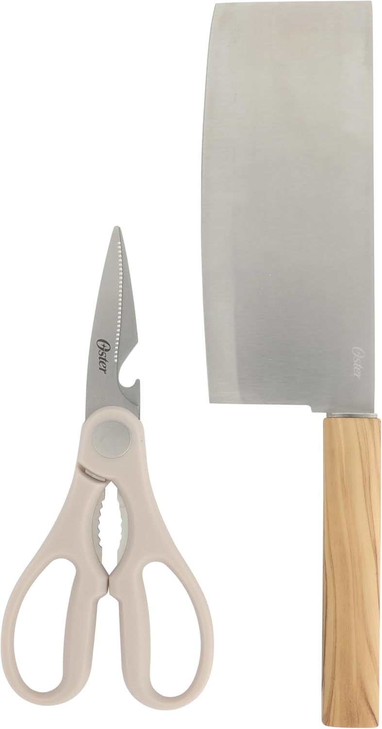 Evansville 14 Piece Cutlery Kitchen Knife Block Set, Stainless Steel w/Linen White Handles - Cuchillos Para Cocina