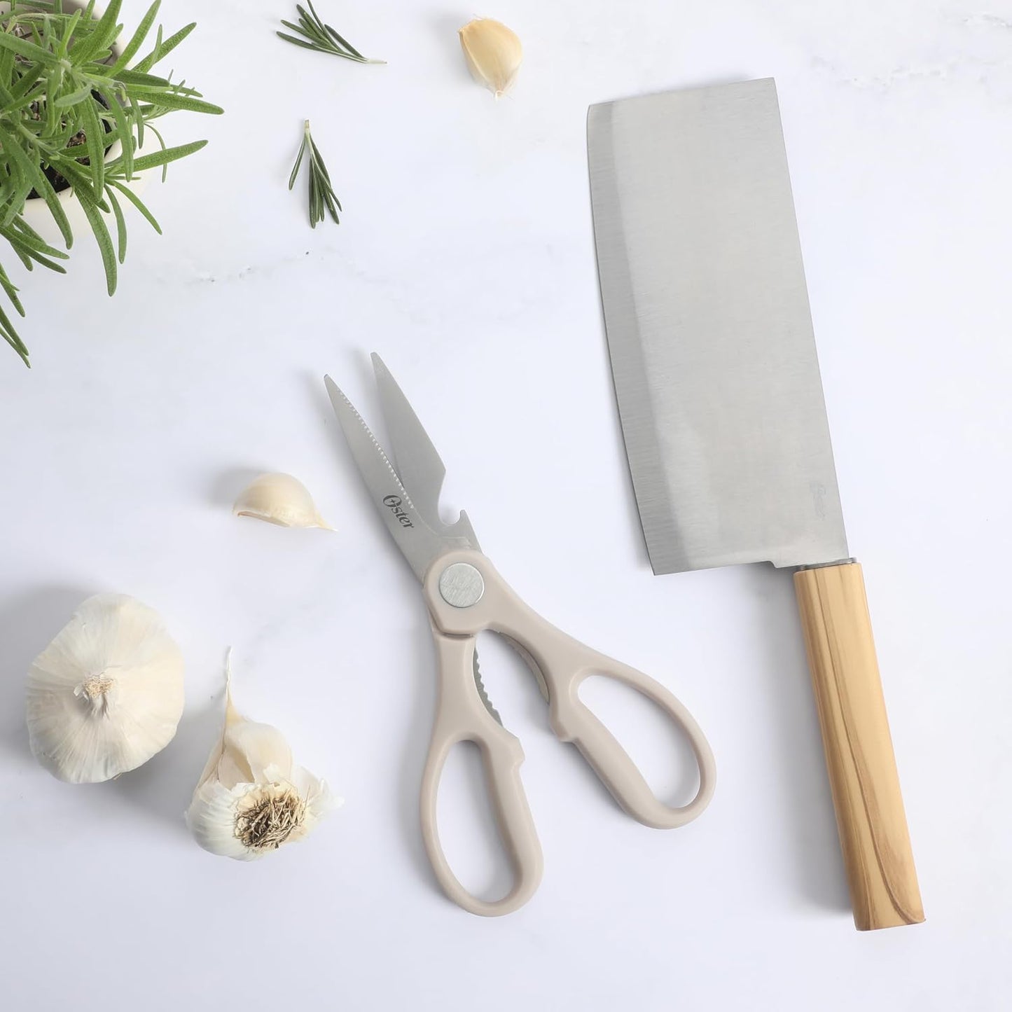 Evansville 14 Piece Cutlery Kitchen Knife Block Set, Stainless Steel w/Linen White Handles - Cuchillos Para Cocina