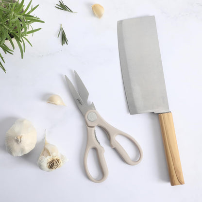 Evansville 14 Piece Cutlery Kitchen Knife Block Set, Stainless Steel w/Linen White Handles - Cuchillos Para Cocina