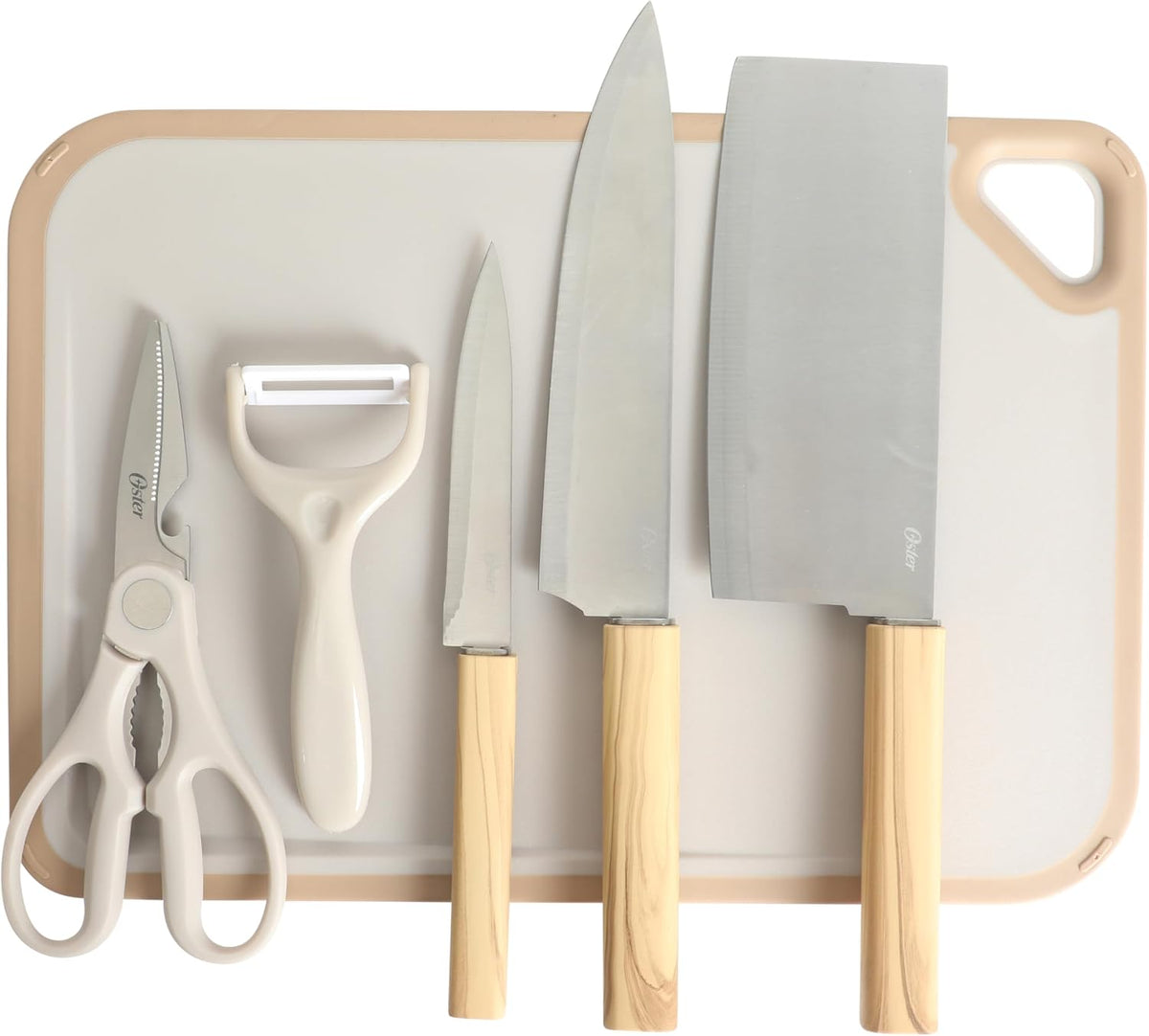 Evansville 14 Piece Cutlery Kitchen Knife Block Set, Stainless Steel w/Linen White Handles - Cuchillos Para Cocina
