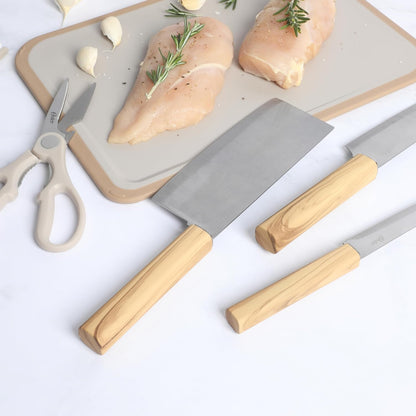 Evansville 14 Piece Cutlery Kitchen Knife Block Set, Stainless Steel w/Linen White Handles - Cuchillos Para Cocina