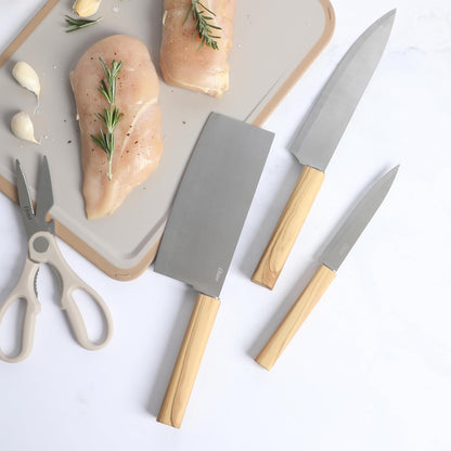 Evansville 14 Piece Cutlery Kitchen Knife Block Set, Stainless Steel w/Linen White Handles - Cuchillos Para Cocina