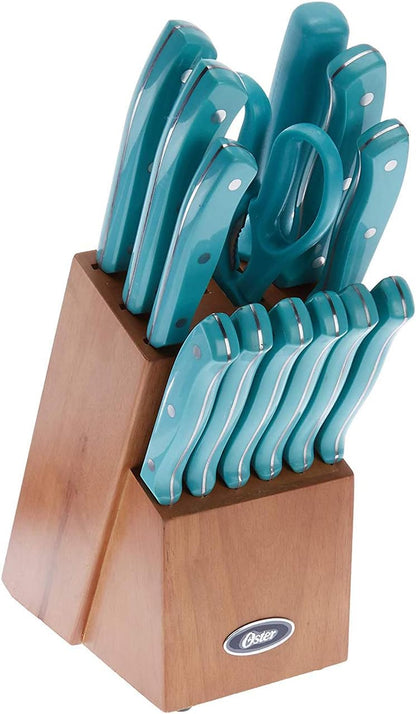 Evansville 14 Piece Cutlery Kitchen Knife Block Set, Stainless Steel w/Linen White Handles - Cuchillos Para Cocina