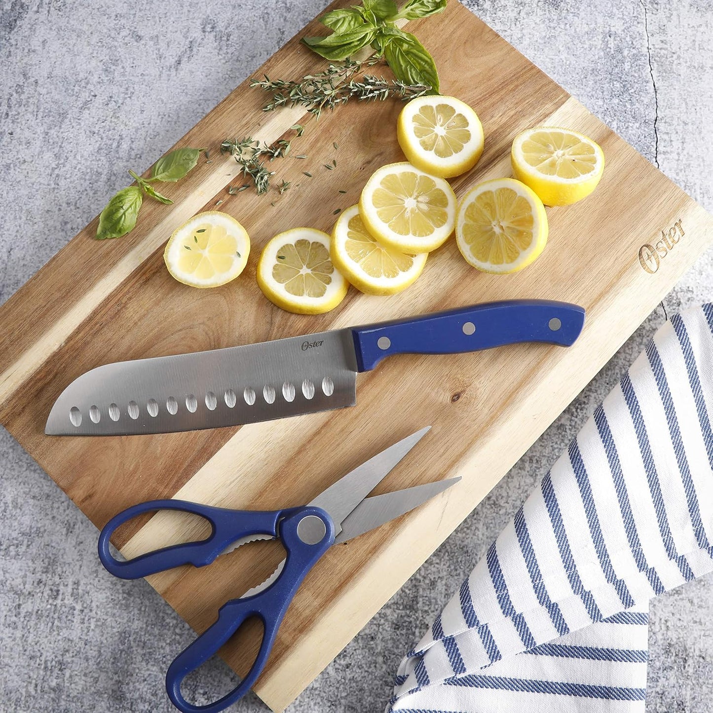 Evansville 14 Piece Cutlery Kitchen Knife Block Set, Stainless Steel w/Linen White Handles - Cuchillos Para Cocina