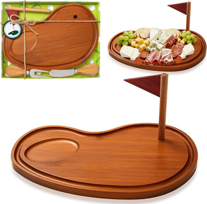 Golf Cheese Board Gift Set Father Day Gift for Dad Party Favor Prizes Charcuterie Wood Board with Knives and Box for Party Tournament Birthday Game(Carbonized Bamboo Wood, Golf)