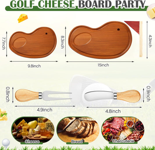 Golf Cheese Board Gift Set Father Day Gift for Dad Party Favor Prizes Charcuterie Wood Board with Knives and Box for Party Tournament Birthday Game(Carbonized Bamboo Wood, Golf)