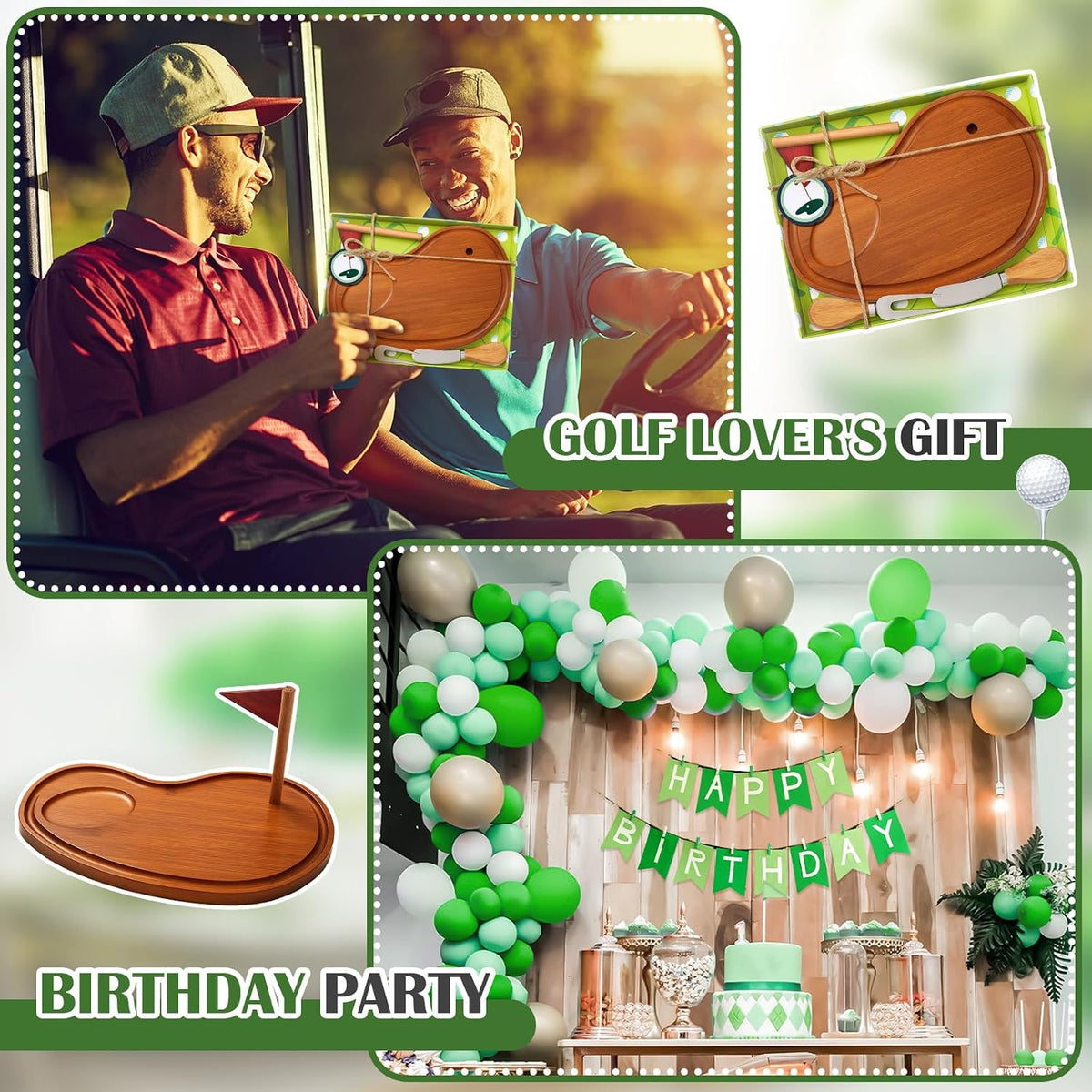 Golf Cheese Board Gift Set Father Day Gift for Dad Party Favor Prizes Charcuterie Wood Board with Knives and Box for Party Tournament Birthday Game(Carbonized Bamboo Wood, Golf)