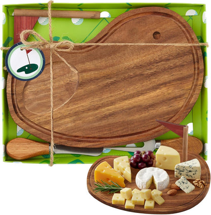 Golf Cheese Board Gift Set Father Day Gift for Dad Party Favor Prizes Charcuterie Wood Board with Knives and Box for Party Tournament Birthday Game(Carbonized Bamboo Wood, Golf)
