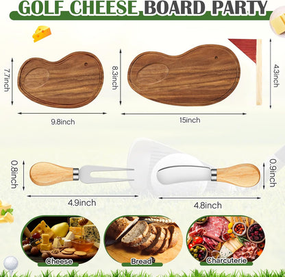 Golf Cheese Board Gift Set Father Day Gift for Dad Party Favor Prizes Charcuterie Wood Board with Knives and Box for Party Tournament Birthday Game(Carbonized Bamboo Wood, Golf)