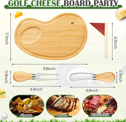 Golf Cheese Board Gift Set Father Day Gift for Dad Party Favor Prizes Charcuterie Wood Board with Knives and Box for Party Tournament Birthday Game(Carbonized Bamboo Wood, Golf)