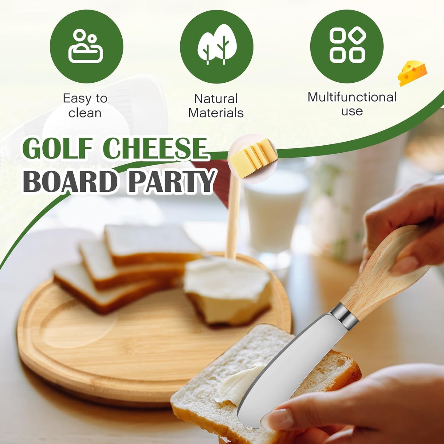 Golf Cheese Board Gift Set Father Day Gift for Dad Party Favor Prizes Charcuterie Wood Board with Knives and Box for Party Tournament Birthday Game(Carbonized Bamboo Wood, Golf)