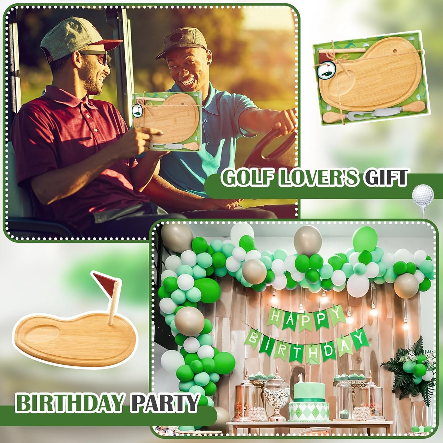 Golf Cheese Board Gift Set Father Day Gift for Dad Party Favor Prizes Charcuterie Wood Board with Knives and Box for Party Tournament Birthday Game(Carbonized Bamboo Wood, Golf)