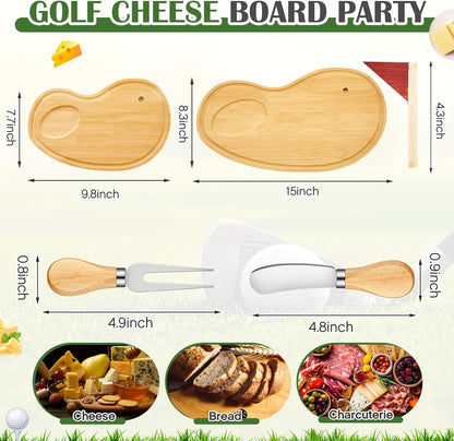 Golf Cheese Board Gift Set Father Day Gift for Dad Party Favor Prizes Charcuterie Wood Board with Knives and Box for Party Tournament Birthday Game(Carbonized Bamboo Wood, Golf)