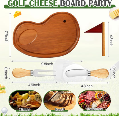 Golf Cheese Board Gift Set Father Day Gift for Dad Party Favor Prizes Charcuterie Wood Board with Knives and Box for Party Tournament Birthday Game(Carbonized Bamboo Wood, Golf)
