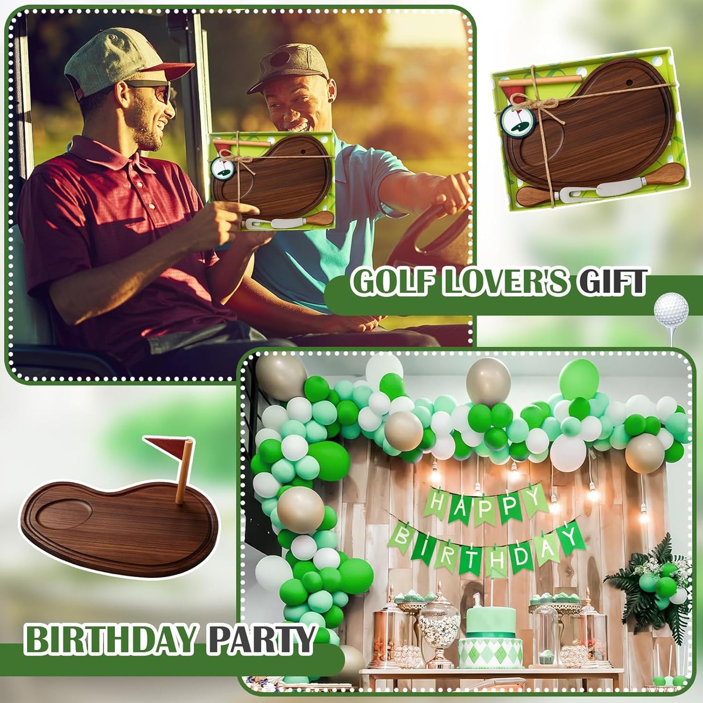 Golf Cheese Board Gift Set Father Day Gift for Dad Party Favor Prizes Charcuterie Wood Board with Knives and Box for Party Tournament Birthday Game(Carbonized Bamboo Wood, Golf)