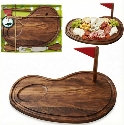 Golf Cheese Board Gift Set Father Day Gift for Dad Party Favor Prizes Charcuterie Wood Board with Knives and Box for Party Tournament Birthday Game(Carbonized Bamboo Wood, Golf)