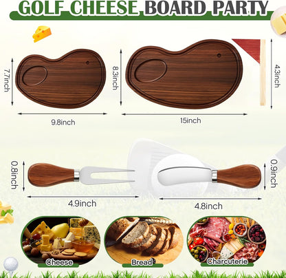 Golf Cheese Board Gift Set Father Day Gift for Dad Party Favor Prizes Charcuterie Wood Board with Knives and Box for Party Tournament Birthday Game(Carbonized Bamboo Wood, Golf)