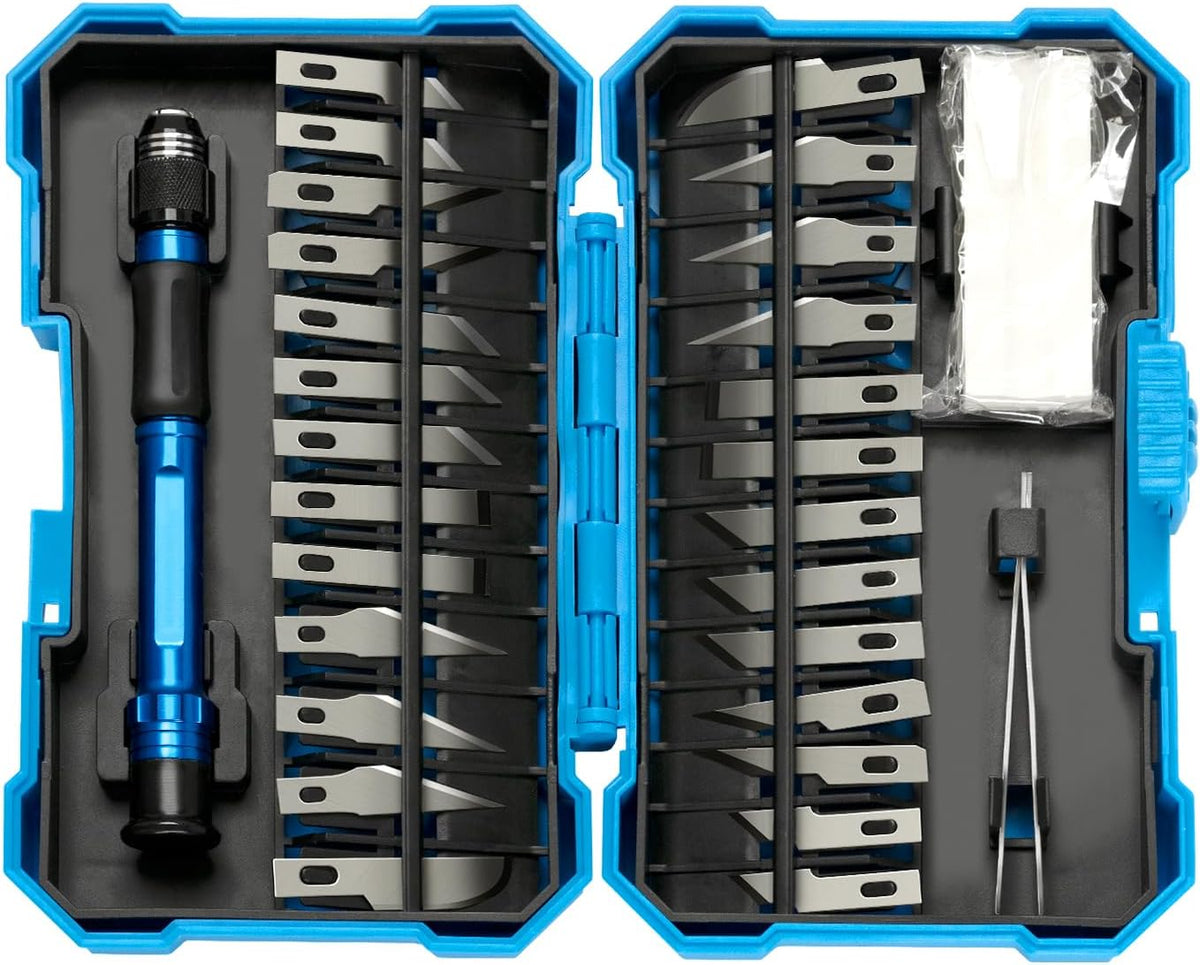 Precision Craft, Hobby, and Exacto Knife Set for Artistic, Scrapbooking, Stencil, Architectural Modeling, Woodworking, and Leatherworking projects - Perfect for Precision Cutting (30pcs)