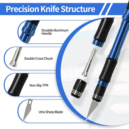 Precision Craft, Hobby, and Exacto Knife Set for Artistic, Scrapbooking, Stencil, Architectural Modeling, Woodworking, and Leatherworking projects - Perfect for Precision Cutting (30pcs)