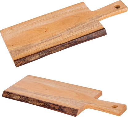 Solid Wood Serving Board Cheese Paddle Board, 14" L x 5" W | Charcuterie Board, One Side Natural Edge, For Dessert Bread Vegetables Fruits