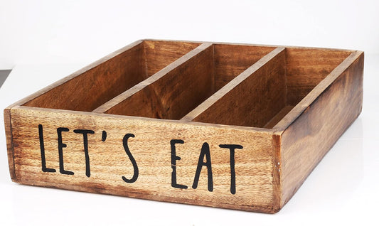 Wooden Kitchen Drawer Organizer Fir Wood Cutlery Silverware Tray Organizer with 3 Compartments, Decorative Utensil Holder for Flatware, Knives, Forks, Spoons