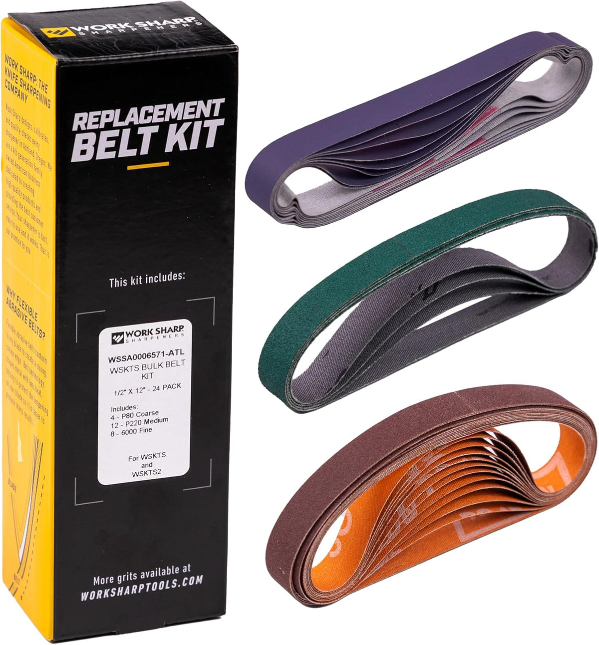 Official Knife & Tool Sharpener Assorted (P80, P220, 6000) Replacement Belt Kit