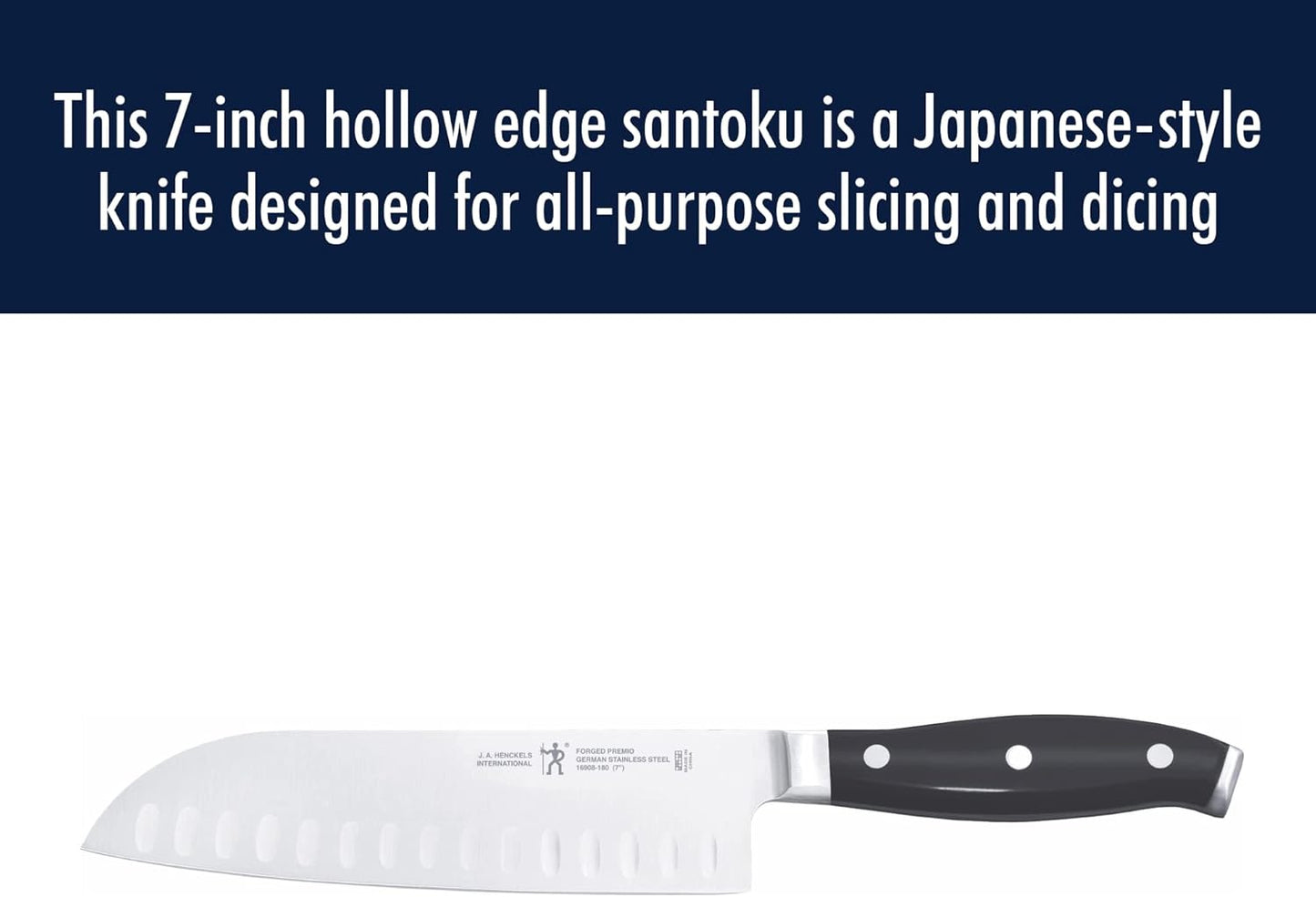 Forged Premio 7-inch Hollow Edge Santoku Knife, Black/Stainless Steel