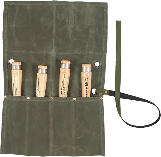 Chisel Roll,Waxed Canvas Tools Wrench Roll Up Pouch with 4 Pockets for Knife Hammers,Gouges, Carving Knife,Fishing Jigs,Best Gift for Electrician,Carpenter or Mechanic,Chisel Carrying Case Organizer