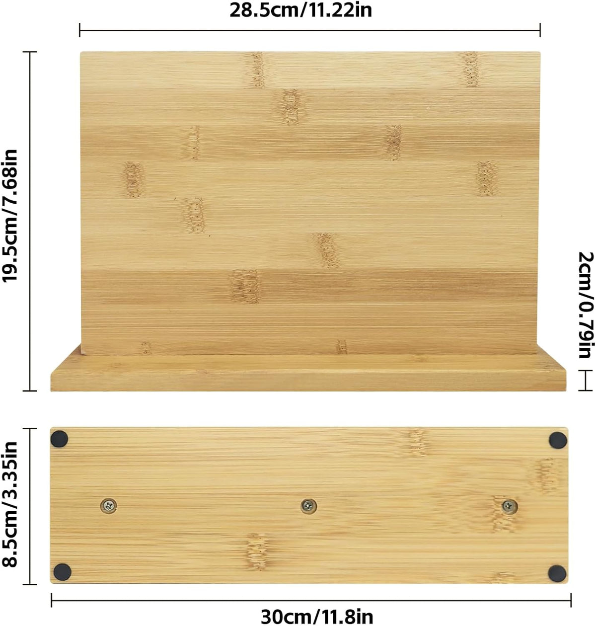 Double Sided Bamboo Magnetic Knife Stand,Kitchen Storage with Strong Magnets for Knives & Utensils,Modern Wooden Knife Block for Kitchen Countertops, Without Knives,10.9"x7"