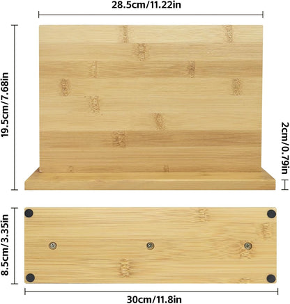 Double Sided Bamboo Magnetic Knife Stand,Kitchen Storage with Strong Magnets for Knives & Utensils,Modern Wooden Knife Block for Kitchen Countertops, Without Knives,10.9"x7"