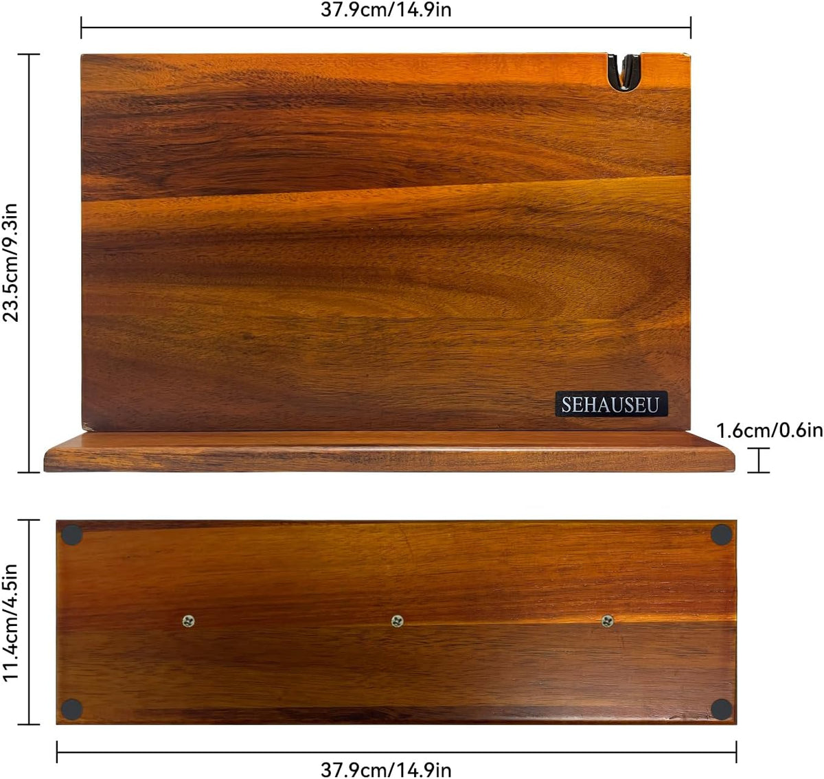 Double Sided Bamboo Magnetic Knife Stand,Kitchen Storage with Strong Magnets for Knives & Utensils,Modern Wooden Knife Block for Kitchen Countertops, Without Knives,10.9"x7"