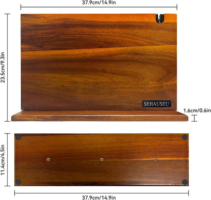 Double Sided Bamboo Magnetic Knife Stand,Kitchen Storage with Strong Magnets for Knives & Utensils,Modern Wooden Knife Block for Kitchen Countertops, Without Knives,10.9"x7"