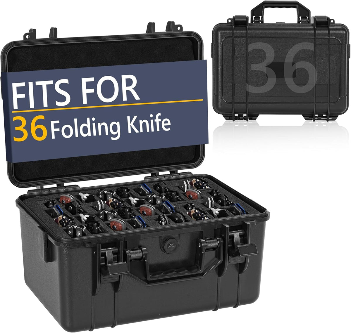 36 Folding Knife Case - Waterproof Knife Storage Organizer Case | Pocket Knife Holder Fits 36 Folding Knives, Swiss Army Knives & Butterfly Knives & More