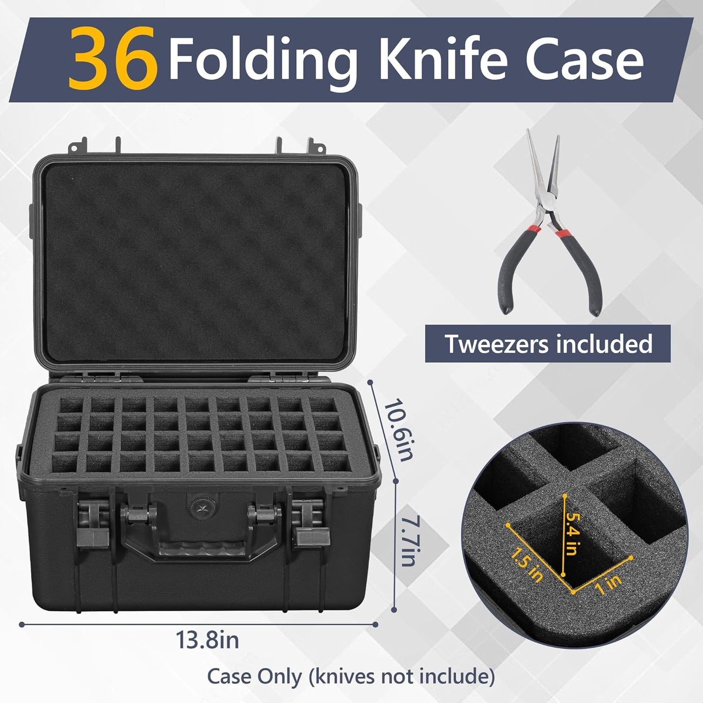 36 Folding Knife Case - Waterproof Knife Storage Organizer Case | Pocket Knife Holder Fits 36 Folding Knives, Swiss Army Knives & Butterfly Knives & More