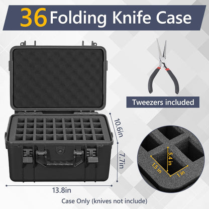 36 Folding Knife Case - Waterproof Knife Storage Organizer Case | Pocket Knife Holder Fits 36 Folding Knives, Swiss Army Knives & Butterfly Knives & More