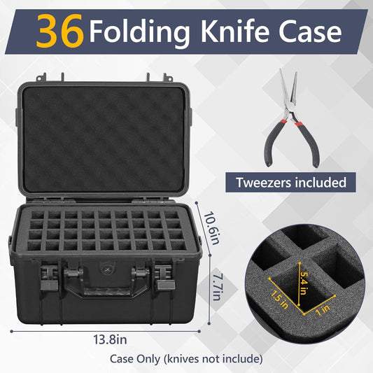 36 Folding Knife Case - Waterproof Knife Storage Organizer Case | Pocket Knife Holder Fits 36 Folding Knives, Swiss Army Knives & Butterfly Knives & More