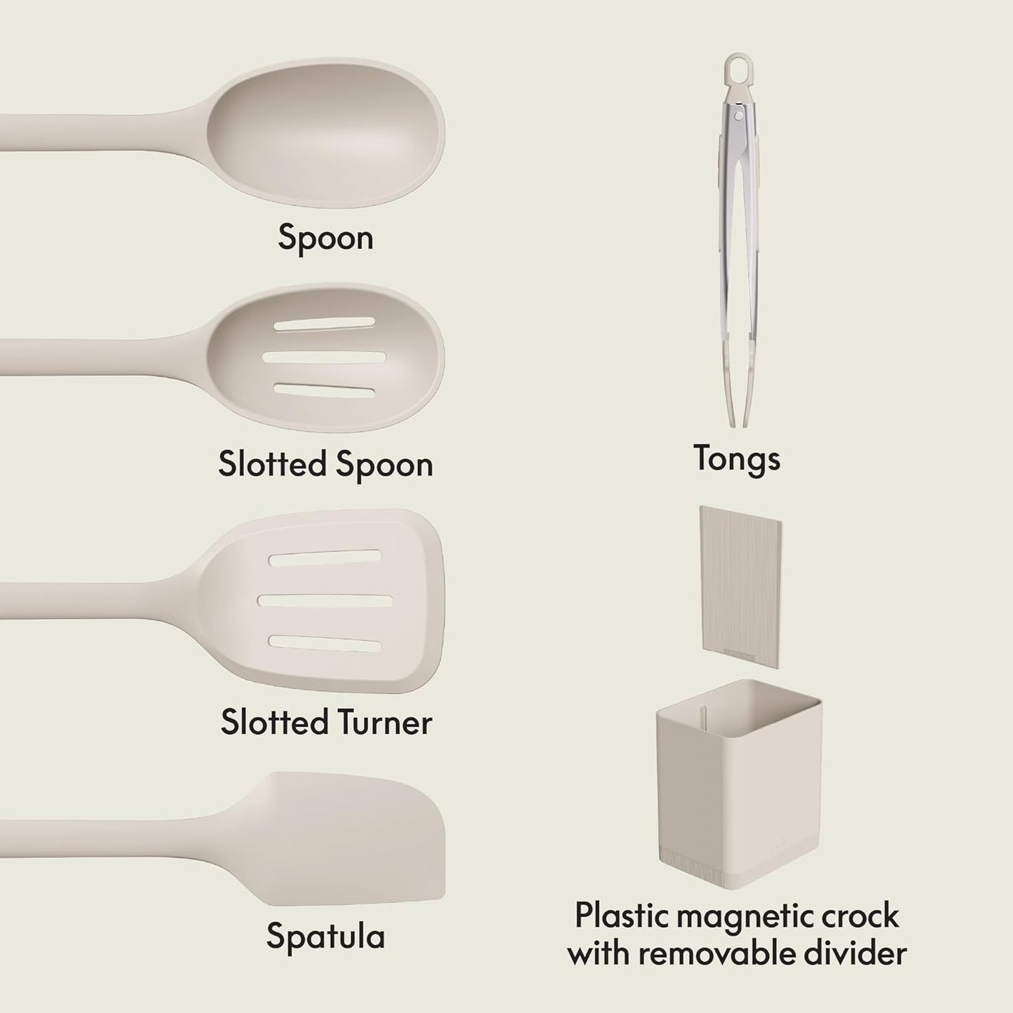 7-Piece Modular Gadget Set, Grater, Pizza Cutter, Ice Cream Scoop, Peeler, Shears, Bottle Opener, Crock with removable divider, Dishwasher Safe, Slate