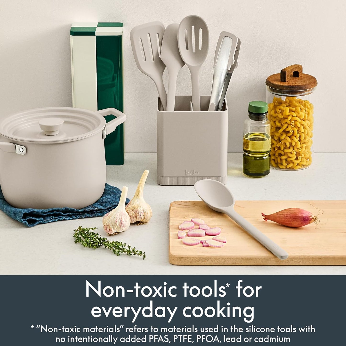 7-Piece Modular Gadget Set, Grater, Pizza Cutter, Ice Cream Scoop, Peeler, Shears, Bottle Opener, Crock with removable divider, Dishwasher Safe, Slate