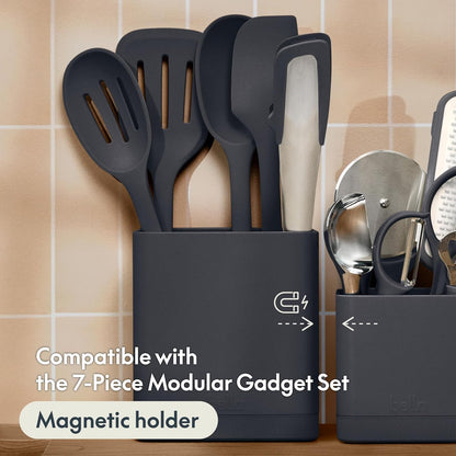 7-Piece Modular Gadget Set, Grater, Pizza Cutter, Ice Cream Scoop, Peeler, Shears, Bottle Opener, Crock with removable divider, Dishwasher Safe, Slate