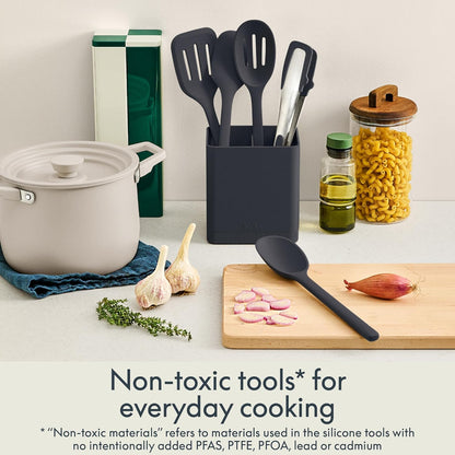 7-Piece Modular Gadget Set, Grater, Pizza Cutter, Ice Cream Scoop, Peeler, Shears, Bottle Opener, Crock with removable divider, Dishwasher Safe, Slate