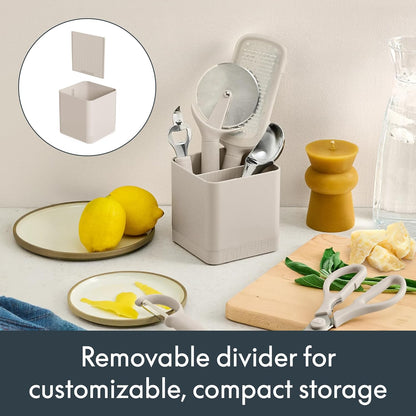 7-Piece Modular Gadget Set, Grater, Pizza Cutter, Ice Cream Scoop, Peeler, Shears, Bottle Opener, Crock with removable divider, Dishwasher Safe, Slate