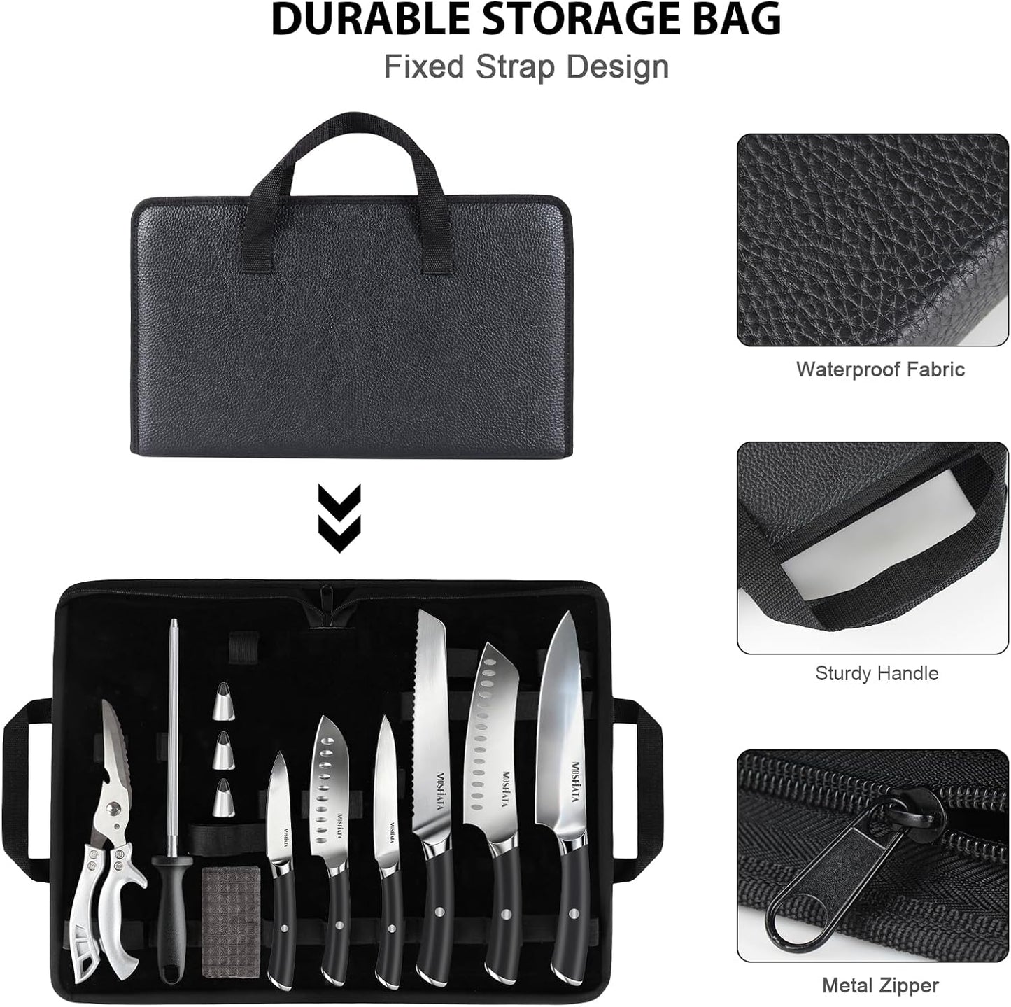 Chef Knife Sets with Carry case Bag, 19 Pieces Professional Knife Set with Knife Sharpening Rod, High Carbon Stainless Steel Kitchen Chef Knives Set，Dishwasher Safe, For Outdoor