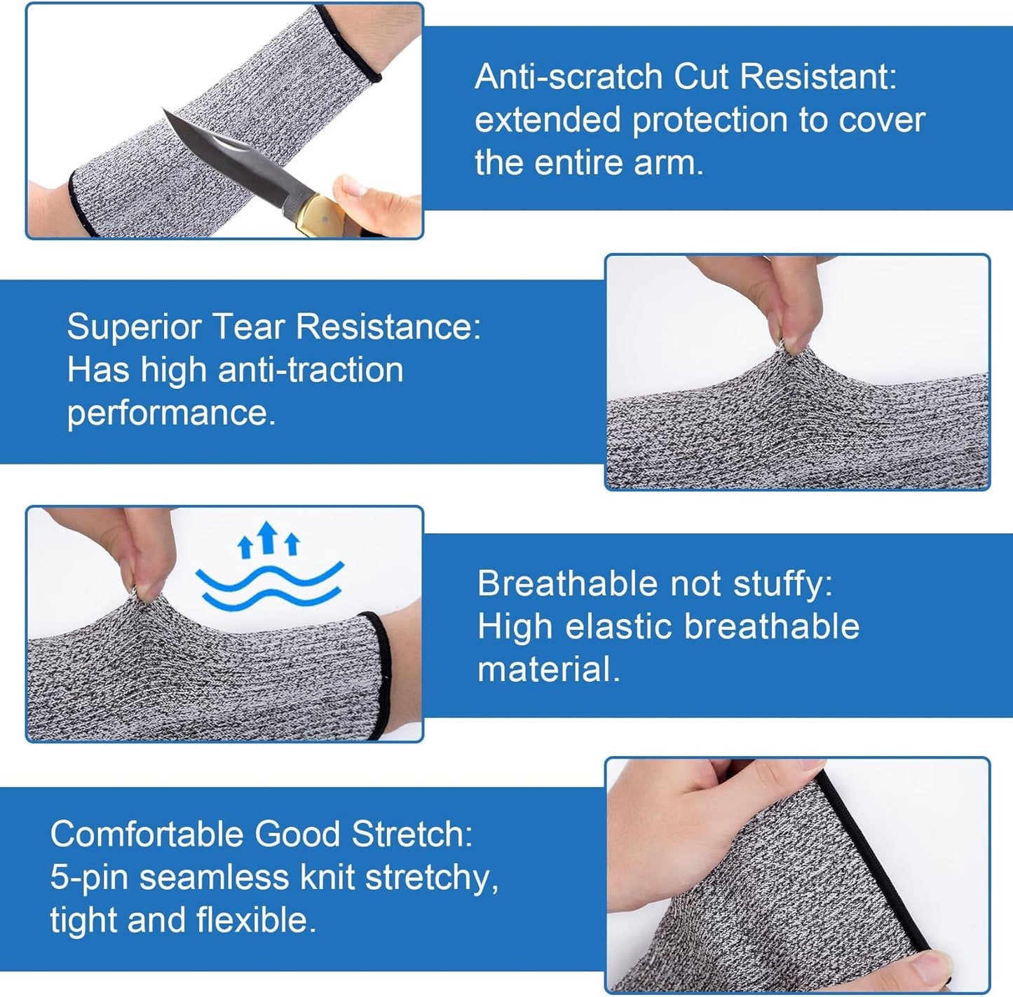 Protective Sleeves for Arms, Elastic Cut Resistant Arm Guards, Bite Proof Gardening Sleeves Forearm Protectors for Industrial Construction Kitchen Farm- Grey
