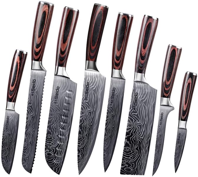 Master Chef Knife Set, 8-Piece Kitchen Knife Set, High-Carbon Stainless Steel Handmade Culinary Knives, Professional Chef Knives, Kitchen Knife | Handmade-style culinary knives for chef prep, slicing, dicing, chopping, and everyday kitchen use