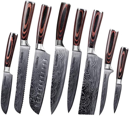 Master Chef Knife Set, 8-Piece Kitchen Knife Set, High-Carbon Stainless Steel Handmade Culinary Knives, Professional Chef Knives, Kitchen Knife | Handmade-style culinary knives for chef prep, slicing, dicing, chopping, and everyday kitchen use