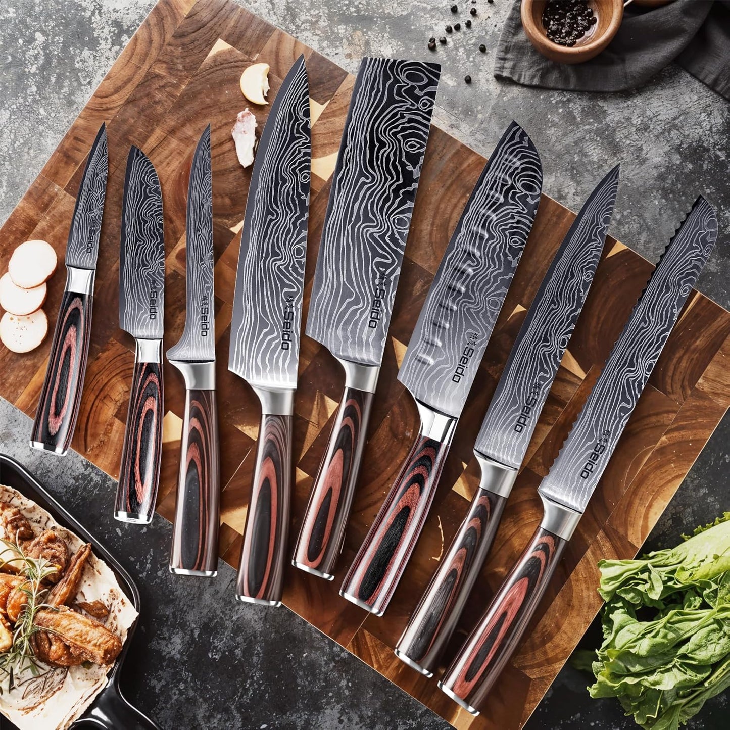 Master Chef Knife Set, 8-Piece Kitchen Knife Set, High-Carbon Stainless Steel Handmade Culinary Knives, Professional Chef Knives, Kitchen Knife | Handmade-style culinary knives for chef prep, slicing, dicing, chopping, and everyday kitchen use