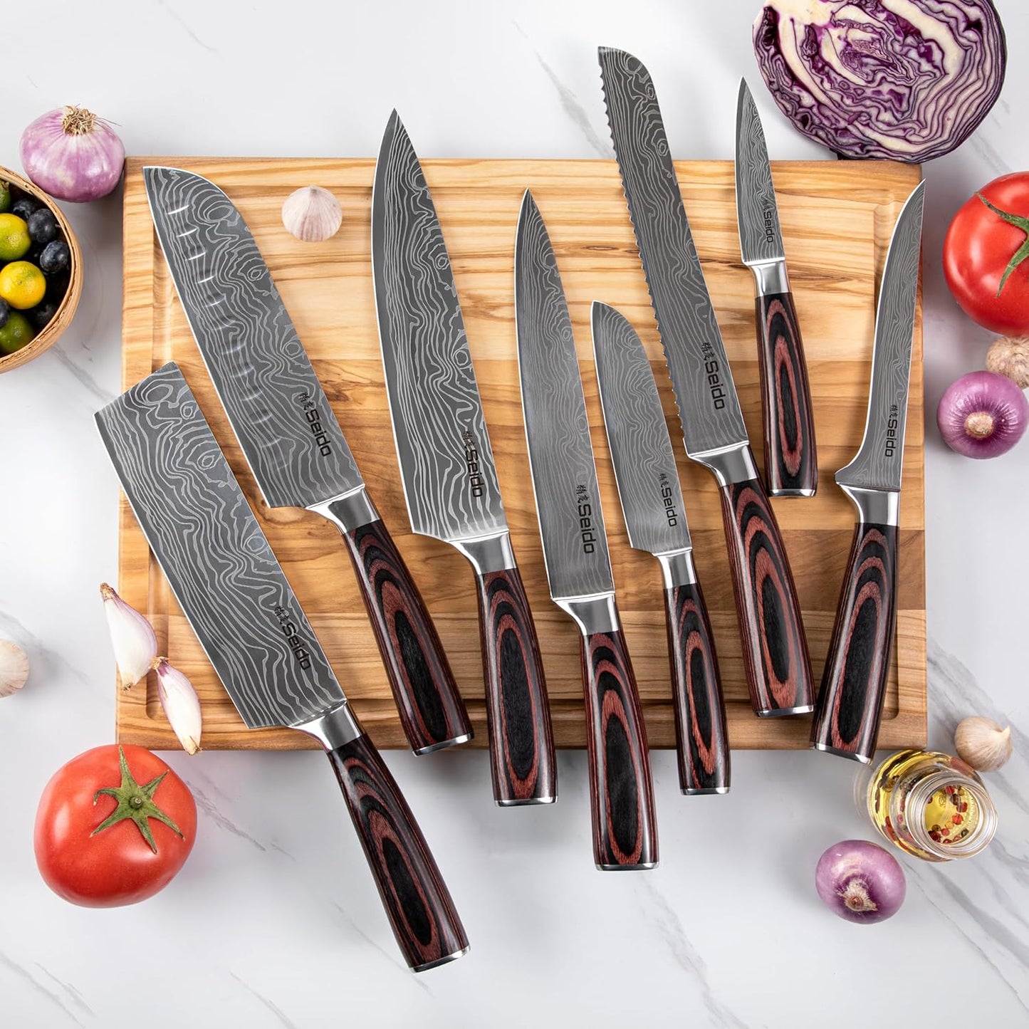 Master Chef Knife Set, 8-Piece Kitchen Knife Set, High-Carbon Stainless Steel Handmade Culinary Knives, Professional Chef Knives, Kitchen Knife | Handmade-style culinary knives for chef prep, slicing, dicing, chopping, and everyday kitchen use