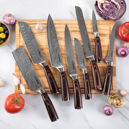 Master Chef Knife Set, 8-Piece Kitchen Knife Set, High-Carbon Stainless Steel Handmade Culinary Knives, Professional Chef Knives, Kitchen Knife | Handmade-style culinary knives for chef prep, slicing, dicing, chopping, and everyday kitchen use